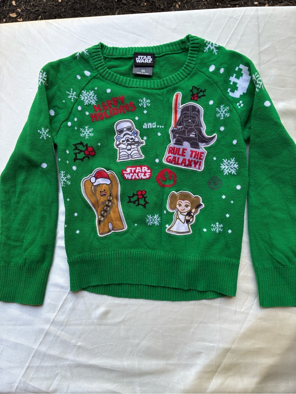 Star Wars Kids' Green Holiday Sweater - 'Rule the Galaxy' XS